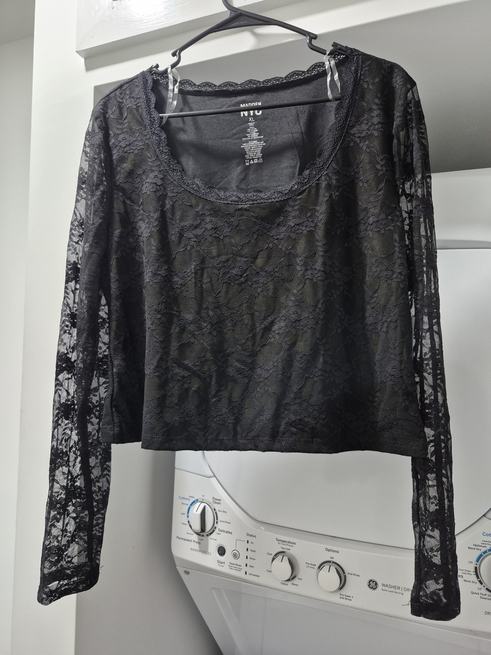 Madden NYC Black Lace Long Sleeve Cropped Top - Sheer Floral